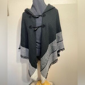 Mixit Black Textured Knit Fabric hooded cape poncho one size